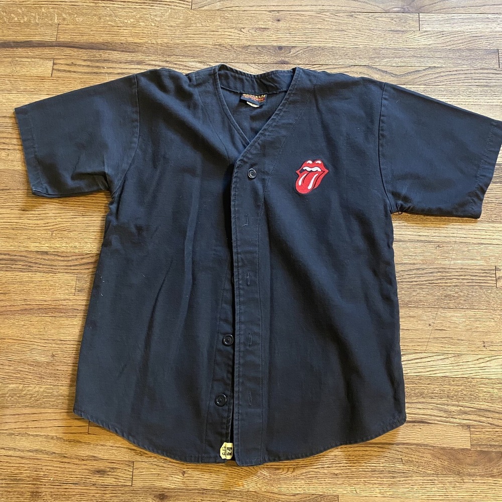 Vintage 90s Rolling Stones Brockum Black Baseball Jersey L Voodoo Lounge 1994